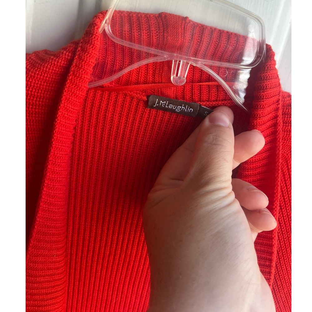 J. McLaughlin Red Knit Cardigan Open Front Duster Sweater Ribbed Long Sleeve - Picture 2 of 5